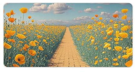 Poppies Field Schreibunterlage mit Nähkante, wasserdicht, Gummi, rutschfest, mit Nähkante, Organisation und Zubehör, Schreibtischunterlage für Büro, Zuhause, 60 x 30 cm, Gelb
