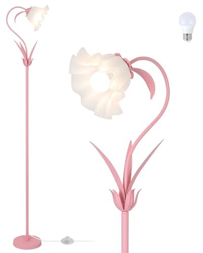 Stepeak Lampada da Terra Rosa Soggiorno, Lampada da Terra con Paralume a Fiore e Lampadina a LED, Lampada a Fiore Mughetto, Lampada da Terra a Fiore Moderna da Pavimento per Camera da Letto, Ufficio