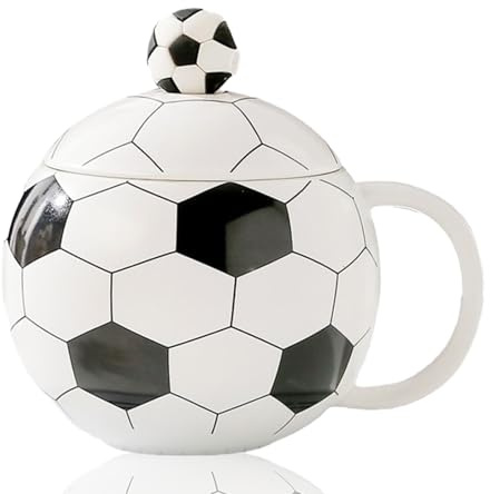 DASIAUTOEM Kaffeetasse mit Deckel Löffel, 400ML Tasse Fußball Becher Basketball, Keramik Becher, Keramikkaffeetasse Coffee Mug, Kaffeebecher Porzellan Tasse Geschenk Geburtstag für Jungen