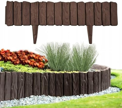 Pullmer Beeteinfassung, Beetumrandung Kunststoff, Rasenkante, Gardenzaun, Palisadenzaun, umrandung Garten, holzoptik (4,6 m; Braun)
