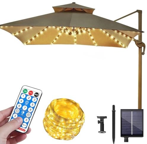 Sonnenschirm Beleuchtung Solar, Solar LED Sonnenschirm Lichter mit 104 LEDs Lichter und Fernbedienung 8-Modus, Regenschirm Lichterkette, Wasserdichte Gartenleuchten für Campingzelte, Schirmdekoration