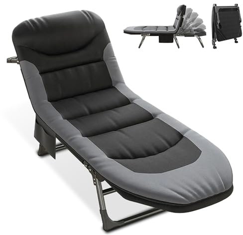T-ZBDZ Campingbett Klappbar Feldbett XXL bis 150kg - Campingliege Extra Breit 190x65x30cm, Camping Bett Faltbar Leicht 6-Fach Verstellbar Rückenlehne, Karpfenliege für Outdoor Indoor Garten (Schwarz)
