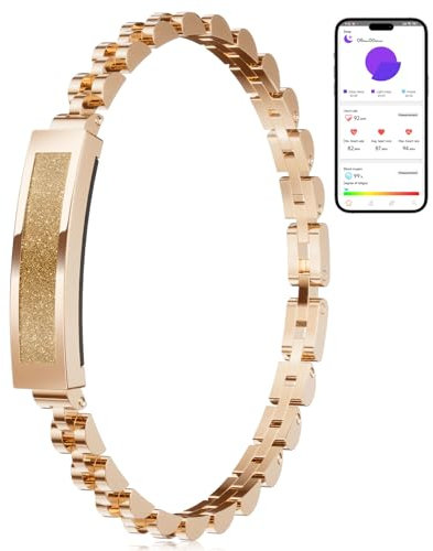 LIGE 2025 Bracelet Connecté Femme Acier Inoxydable sans Écran, 3ATM Étanche Rose Or Élégant Slim Bijoux Bracelet avec Fréquence Cardiaque/Moniteur de Sommeil/SpO2 Podomètre Bracelets pour iOS Android