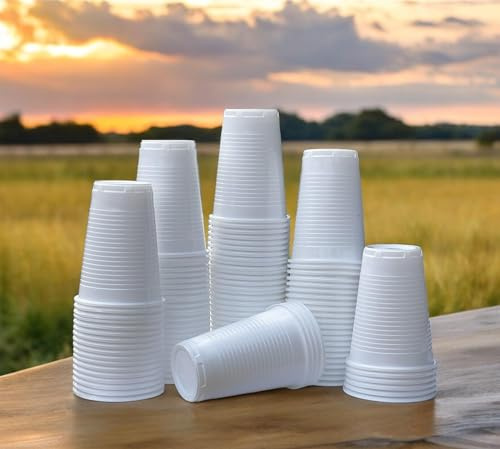 HOT BARGAINS White Plastic Cups 7oz Reusable tumblers 200 Pack