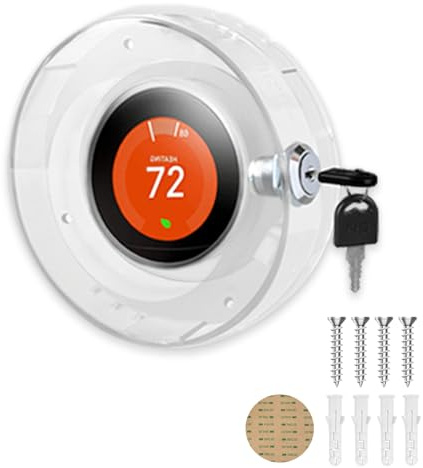 Round Thermostat Lock Case with Key, Upgraded,Round Thermostat Cover Universal, Round Thermostat Lock Case Clear, Wall Round Thermostat Guard, Fits Round Nest Thermostat(3.5x3.5x1.9 In) or Smaller