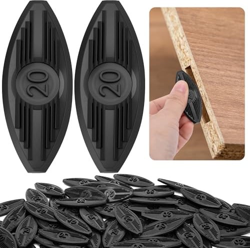 Nkiy Quen 120 Pcs Plastic Joining Biscuits, Self Clamping Plate Joiner Biscuit, Black Biscuit Joiner Attachment for Woodworking Deck Door Furniture Trim | Biscuit Joiner Attachment, Plastic Biscuit Connectors Joiner Tool for Woodworking Deck Door Furniture Trim