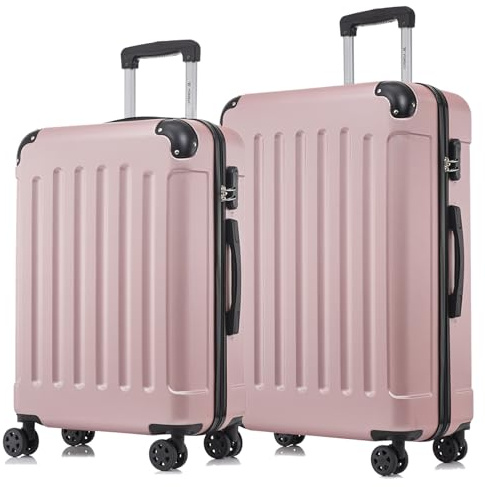 YONSLY Koffer Suitcase Set, Trolley Reisekoffer, Rollkoffer Handgepäck, Kofferset, Gepäckset mit 4 Rollen 360°, Hartschalenreisekoffer, Zahlenschloss, Weicher Gummigriff (2er Set, L&XL, Roségold)