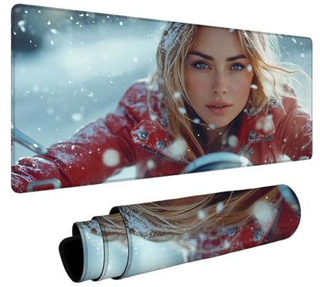 Tapis de Souris Femme Étanche Tapis de Souris Gaming avec Antidérapant Base en Caoutchouc Bords Cousus, Mouse Pad Hiver pour PC Portable Clavier Deco Bureau Cadeau Homme 300 x 700 x 3 mm FSBD-7600