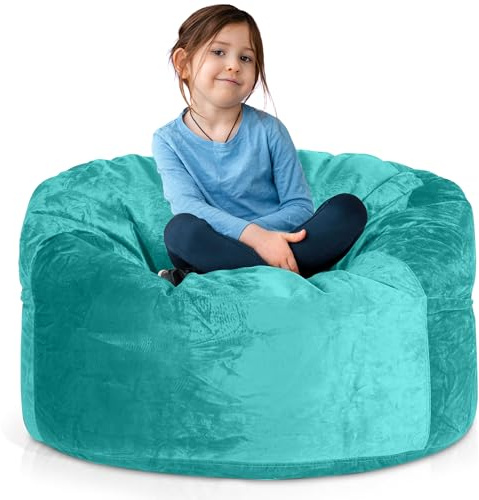 Green Bean Jumbo Max Riesensitzsack mit Memory-Schaum Flockenfüllung – Sitzsack XXL aus flauschigem Velours in 3ft (105x65cm) Türkis – Indoor Lounge-Sitzsack waschbar & gemütlich