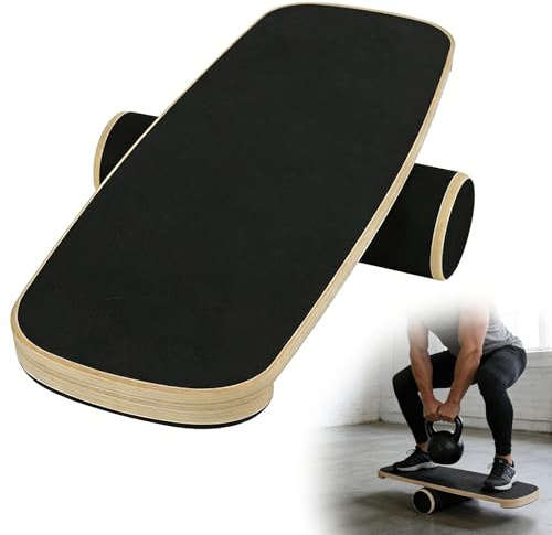 Balance Board, Balance Board Roller Holz Trainer, Holz-Gleichgewichtsboard mit verstellbaren Stoppern und Korkrolle, Board für Gleichgewichtstraining, Koordination, Home Fitness