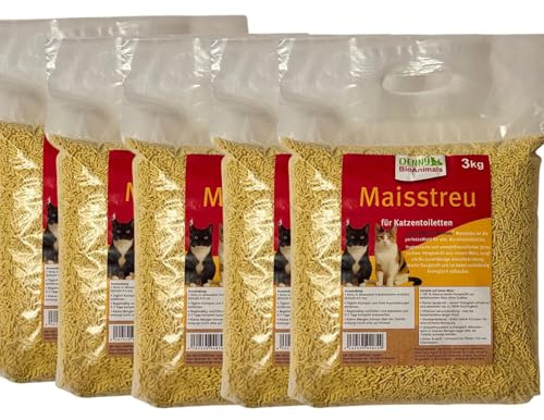 Denny BioAnimals® Klumpende Mais Katzenstreu 100% Pflanzlich & Biologisch Abbaubar – Extra Ergiebig & Geruchsbindend – Staubarm & Sanft – Auch für Kitten Geeignet – 15 kg / 40 L