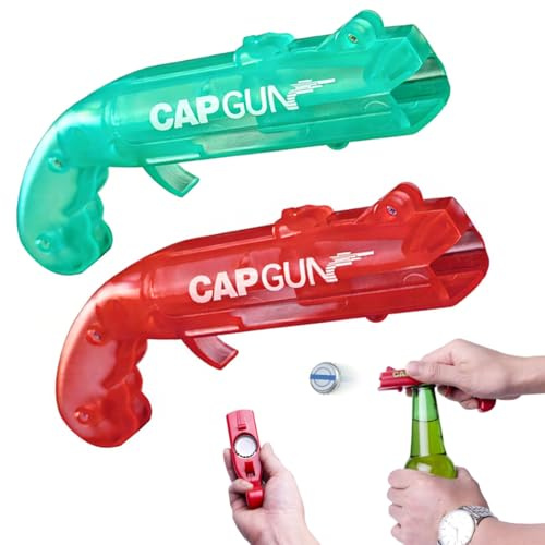 Flaschenöffner Pistole 2 Stück, Lustiger Schuss Bieröffner mit Cap Gun Funktion, Biergeschenke für Männer – Ideal für Zuhause, Bar, Party, Geburtstag & Weihnachten (Rot und Grün)