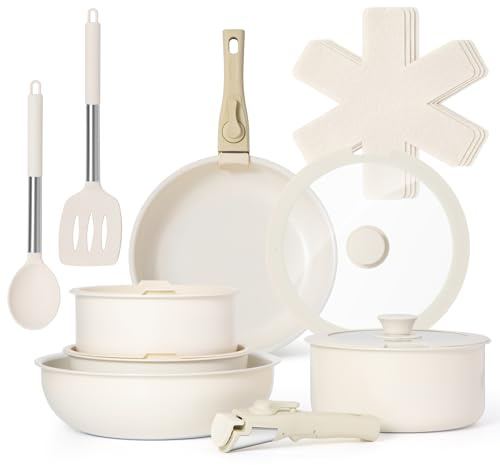 VonShef 17pc Pots and Pans Set, Non-Stick Frying Pans, Saucepans, Protectors & Lids, Non-Toxic Ceramic Lined w/Detachable Handles, Oven-Safe & Easy Clean, PFAS PTFE PFOA Lead & Cadmium Free | Protectors & Lids, Non-Toxic Ceramic Lined w/ Detachable Handles, Oven-Safe & Easy Clean, PFAS PTFE PFOA Lead & Cadmium Free