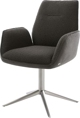 DELIFE Esszimmerstuhl Zoa-Flex Fußkreuz Edelstahl Materialmix Schwarz 360° drehbar Wippfunktion Taschenfederkern