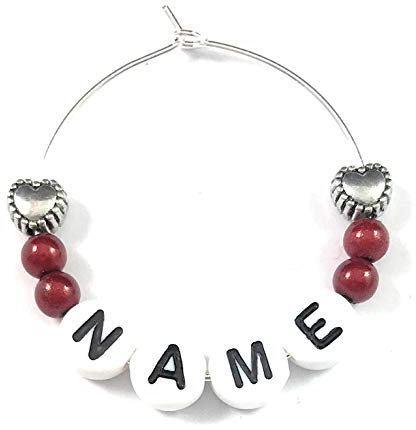 Libby's Market Place Personalised Name Wine Glass Charm with White Letters and Hearts on a Gift Card
