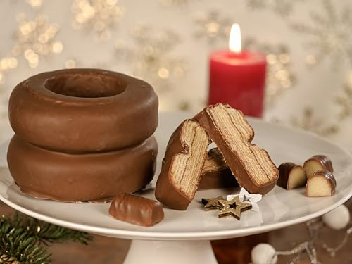 Bäckerei Nestler I Handgefertigter Baumkuchen 2 Ringe mit Vollmilchschokoladenüberzug I nach Familienrezept gebacken - vom Handwerksbäcker aus dem Erzgebirge I Handwerkliches Qualitätsprodukt