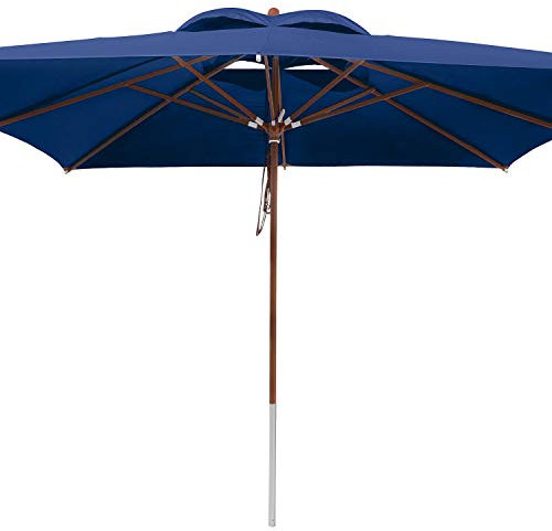 anndora® Sonnenschirm 4 x 4 m quadratisch Holz Gestänge - Navy Dunkelblau