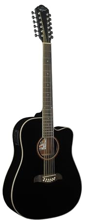 Oscar Schmidt OD312CEB-A-U Guitarra Eléctrica Acústica de 12 Cuerdas. Negro | Dreadnought; Cuerpo recortado; sistema de preamplificador Barcus Berry EQ4T