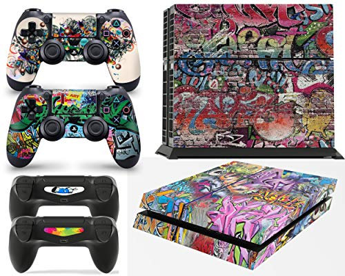 giZmoZ n gadgetZ Adesivo in vinile per console PS4, motivo: graffiti + 2 skin per controller