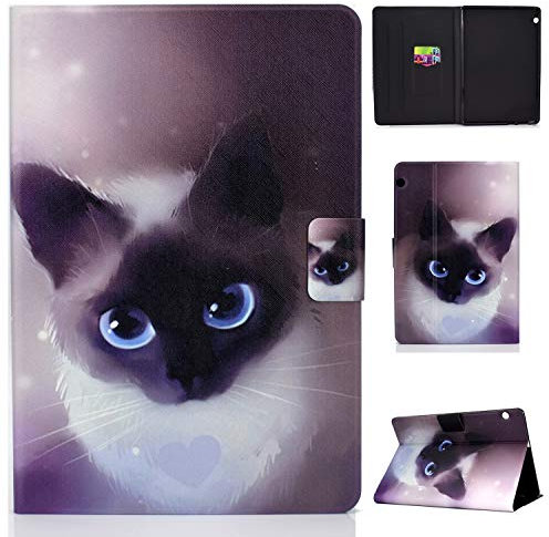 Ultra Slim PU Funda de Cuero Flip Funda Ligera de Pie Elegante Cubierta Inteligente para Huawei MediaPad T5 10 Pulgadas 2018, Gato Gris