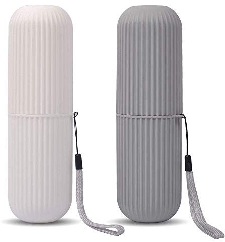 UCEC Zahnbürsten Etui, Zahnbürste Reiseetui, Reisezahnbürste Etui, Tragbare Zahnbürstenhülle, Zahnbürsten etui Reise, Zahnbürsten Box für Camping, Reisen, Wandern, Zuhause, 2 Stück (Grau + Weiß)