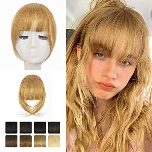 BARSDAR Echtes Menschliches Haar Clip in Bangs, 100% Menschliches Haar Clip in Pony für Frauen - Blond Pony Extensions Fringe mit Bügeln Färbbar Echtes Haar Pony Haarteile - Erdbeerblond