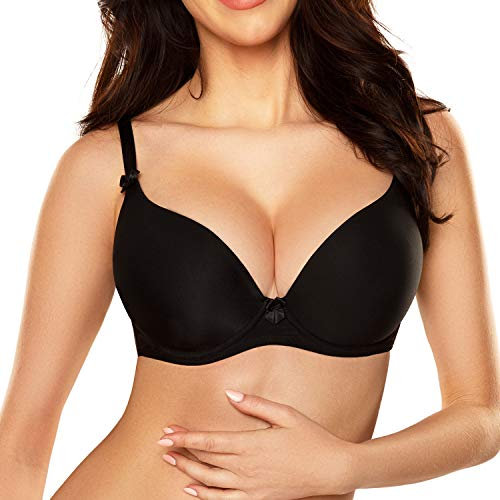 VIVISENCE Push-Up BH Damen Mit Bügel Gepolsterter Maximizer Für Brüste 1041, Schwarz,75A