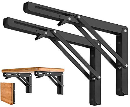 O'woda 2 Stück 300mm Klappkonsole Schwerlast, maximale Tragfähigkeit 50kg/110lb, Klappregalhalterungen, Regalträger & -Stützen, Klappscharnier für Haus Küche Büro Grill Wandhalterung - Stahl, schwarz