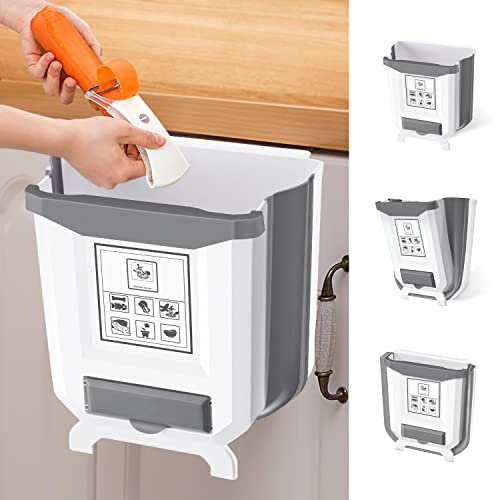 INPHER Cubos de Basura para la Cocina, Cubos Cocinas con Espacio para la Bolsa de Basura Plegable Colgando, Bote de Basura para Cocina Dormitorio Coche, Blanco
