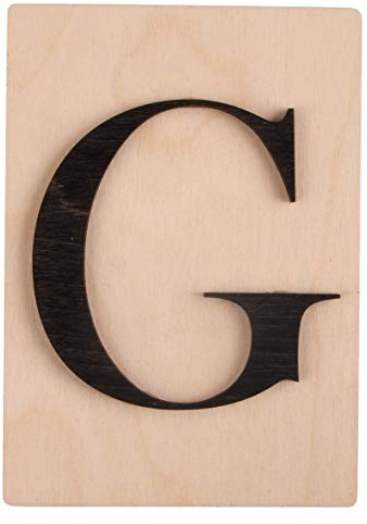 Rayher Holz Buchstabe G, FSC Mix Credit, Holzfliese 10,5x14,8cm, 3D-Buchstabe G in schwarz, 3mm starker Holzbuchstabe auf 4mm starker Holzfliese, 63098576
