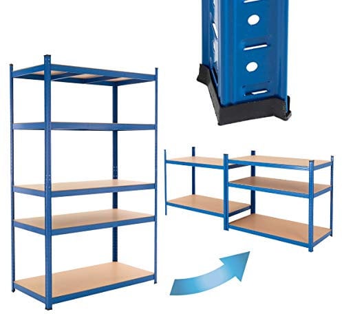 ECD Germany Scaffale in Metallo Verniciato a Polvere con 5 Ripiani Senza Bullone a Legno MDF 200 x 100 x 50 cm Caricabile Fino a 875 kg Scaffale per Garage Cornice Galvanizata Scaffalatura Officina
