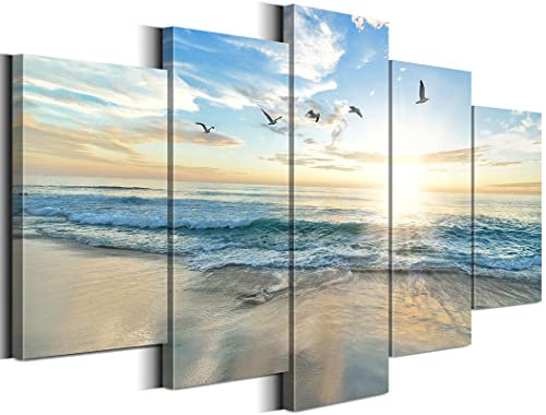 Biufo Seelandschaft Leinwand Wandkunst Gemälde Sonnenaufgang am Meer Druck Bild Strand Ozean Kunstwerk für Büro Schlafzimmer Wohnzimmer Wanddekoration (klein)