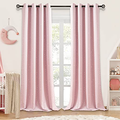 NAPEARL Kinderzimmer Gardinen Mädchen-2 Stücke Hellpink Kindergardinen mit Silberner Sterne, Sterne Kinderzimmer Vorhänge mit Ösen, Blickdichte Vorhänge für Wohnzimmer, Babyzimmer, H 244 X B 132cm