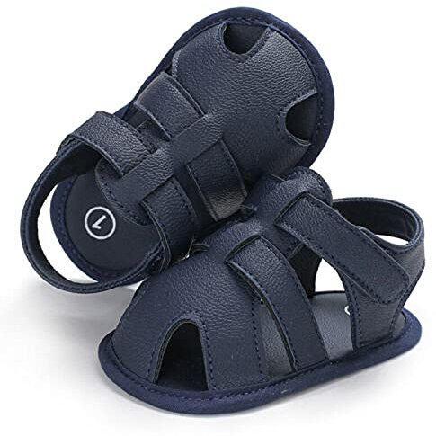 Chaussures Bébé Garçons Fille Été Antidérapant Sandales de Plage en Cuir Chaussures Bout Ouvert Semelle Souple pour Nouveau-né Chaussures Nu-Pieds Premier Pas Décontracté (Bleu, 6-12 Mois)