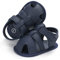 Chaussures Bébé Garçons Fille Été Antidérapant Sandales de Plage en Cuir Chaussures Bout Ouvert Semelle Souple pour Nouveau-né Chaussures Nu-Pieds Premier Pas Décontracté (Bleu, 6-12 Mois)