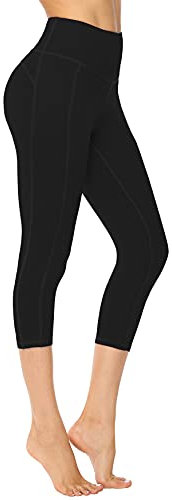 Persit Sport Leggings Damen 3/4, Capri Sporthose Sport Leggins Yoga-Hose für Damen Schwarz - 40 (Herstellergröße: M)