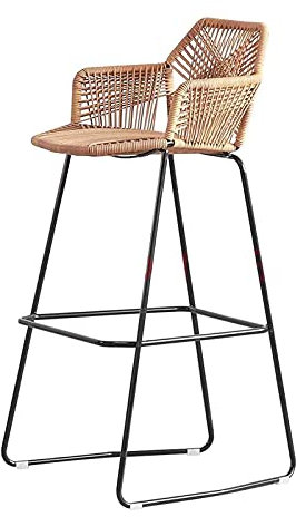 Rattan Barhocker 2er Set, Rattan Barhocker mit Rückenlehne & Metall Fußstütze Korbstuhl für Theke Gartenküche