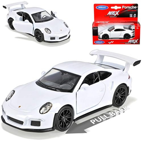 Welly Porsche 911 991 GT3 RS Coupe Weiss 2011-2018 mit Rückzugsmotor ca 1/43 1/36-1/46 Modell Auto