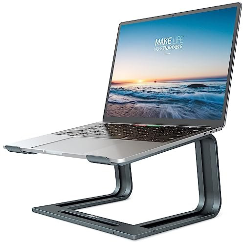 NULAXY Aluminum Laptop Stand, Ergonomic Detachable Computer Holder Riser, Portable Notebook Laptop Mount with Heat Dissipation, Anti-Slip Design, Compatible with MacBook All 10-15.6'' Laptops, Gray