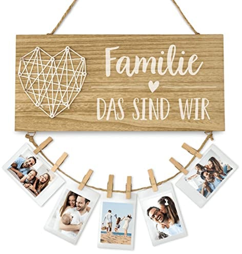 Familie, das sind wir | Fotocollage, Wand Deko, Familie | Holzschild mit Spruch, Fotoseil und Klammern | Tolles Geschenk zum Muttertag, Geburtstag oder Weihnachten