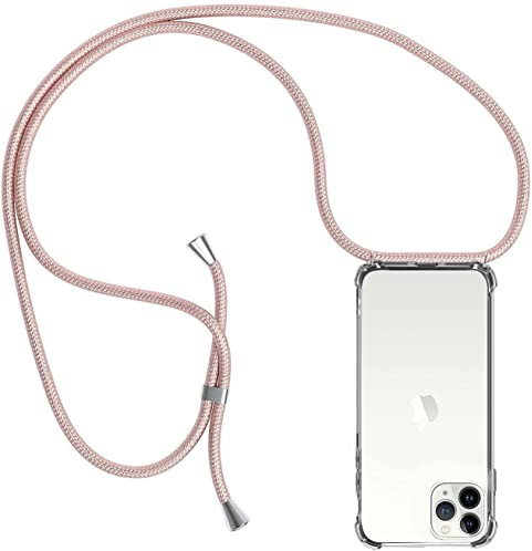 ZYIMOU für iPhone 11 Pro Max Hülle mit Band, Handyhülle iPhone 11 Pro Max Handyband Hülle mit Kette Schutzhülle Kordel zum Umhängen Transparent Weich TPU Silikon Bumper, Rosé Gold