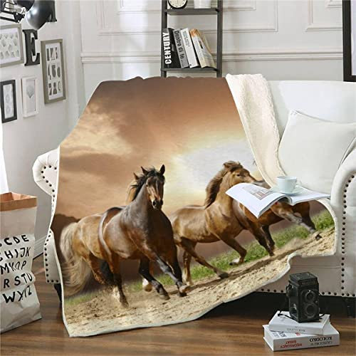 RFFLUX 3D Pferd Kuscheldecke 150x200cm Warmer Winter Weich Tier Galopp Pferd Decke Microfaser Sherpa Wohndecke Flauschige Couchdecke für Erwachsene Weihnachten Geschenk Blanket