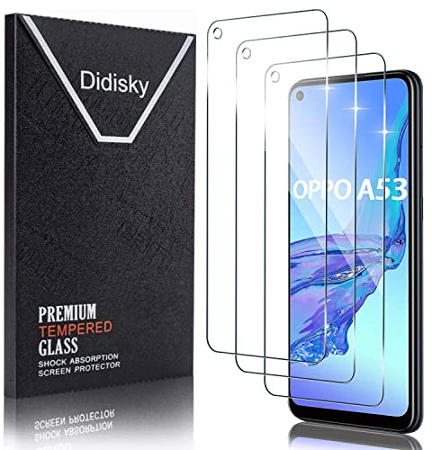 Didisky 3-Unidades Cristal Templado Protector de Pantalla para OPPO A53 / A53S (no para A53S 5G), Antihuellas, Sin Burbujas, Fácil de Limpiar, 9H Dureza, Fácil de Instalar, Transparente