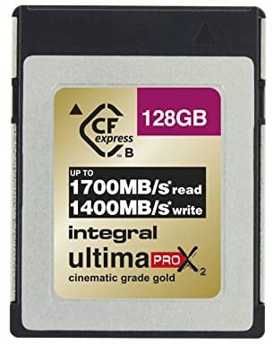 Integral 128GB CFexpress Memory Card Type B 2.0 12K and 8K RAW and 8K 120 FPS 1700MB/s Read 1400MB/s Write Speed 1300MB/s Sustained Write Speed Designed for Advanced Cinematic and DSLR Cameras