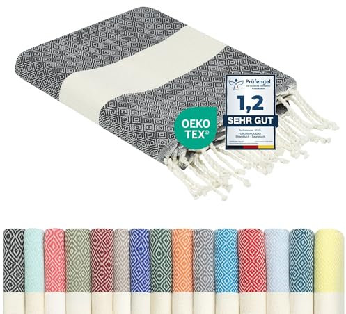 furora Holiday Strandtuch groß 100x200 cm: Baumwolle, leicht lang dünn kompakt - Premium Qualität | Hamamtuch Saunatuch, Fouta Strandhandtuch XXL | Damen & Herren Badetuch Stranddecke Picknickdecke