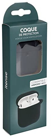 ITENSE - Schutzhülle für kabellose Kopfhörer – kompatibel mit Apple, Airpods 1 und 2 – Farbe: Schwarz – Material: Silikon – Schutzhülle – schützt vor Stößen und Kratzern – weiche Schutzhülle