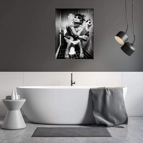 LYBOHO Badezimmer Bilder Schwarz Weiß Set, Modebewusste Dame Bilder Set,Vintage Leinwand Bilder Poster Toilette Badezimmer Wohnkultur - Ohne Rahmen (1PCS-20x30cm)