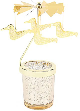 Wünschendes Vögel Teelicht Karussell Windlicht Glas Teelichthalter Gold Teelichtglas Rotierender Kerzenhalter Eisen Metall Kerzenständer für Valentinstag Deko Hochzeit Dekoration Wohnzimmer Tischdeko