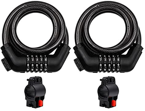 Pack of 2 NUZAMAS Bicycle Comnination Chain Lock with Holder, 1200mm, 4-Digit Number Code Combination Bike Password Lock, Bike Chain Locks for Bicycle Outdoors