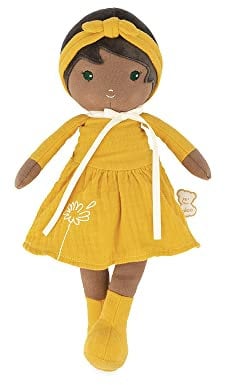 KALOO - Tendresse - Meine Erste Stoffpuppe Naomie - 32 cm Große Puppe - Gelbes Kleid - Geschenkbox und Personalisierbares Band - Ab Geburt, K200009